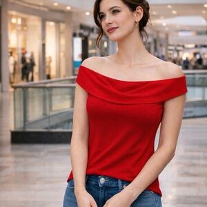 Off-Shoulder Red Knit Top (imported)